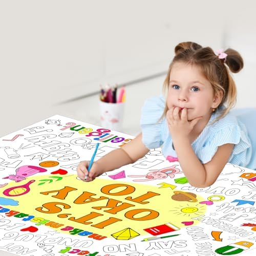 Set of 3 Giant Coloring Tablecloths with I Am Its Okay To Be Kind Theme