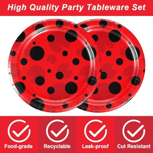 40 Pcs Ladybug Plates Napkins Birthday Party Supplies for 20 Guests