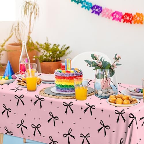 3Pcs Pink Black Bow Tablecloth for Parties