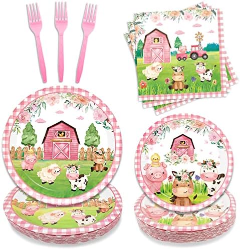 Oigco 96PCS Farm Animals Party Tableware Set for 24 Guests