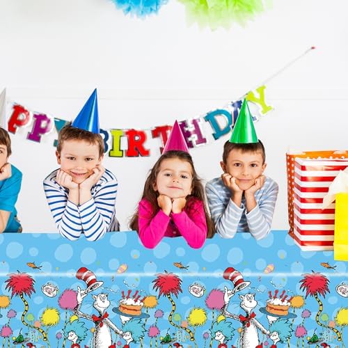 We1Fit 2Pack Dr Seuss Party Table Covers - Super Kitties 43 x 79 Inches