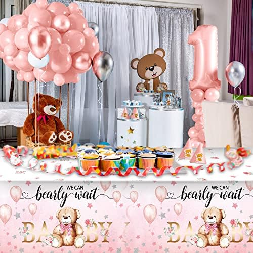 Tegeme Bear Baby Shower Tablecloth 54x108 Inch Pink 3 Pack