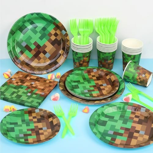 Pixel Gaming Party Supplies Set 100 PCS for 20 Guests