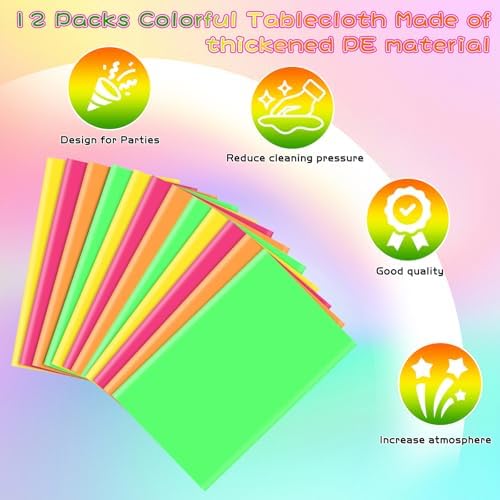 12 Pack Assorted Neon Rainbow Tablecloths