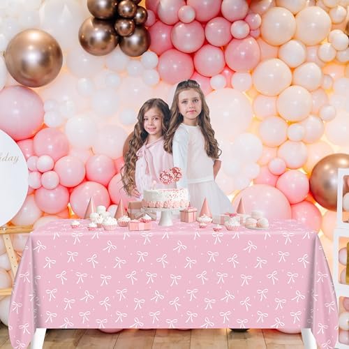 3 Pack Pink Bow Tablecloths for Birthday Parties