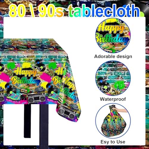 Avezano 3 Pcs 80s Hip Hop Party Tablecloth