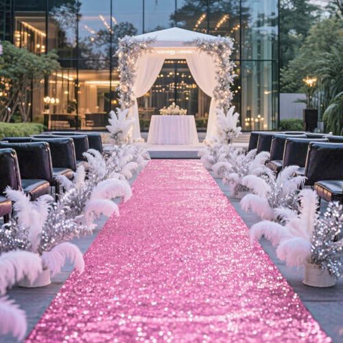 Glitter Carpet Runner for Party 26x30 ft Pink