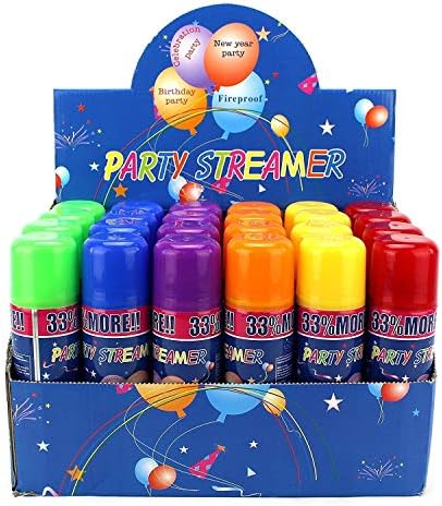 24 Pc Fun Party Streamer Spray String Can Set for Kids