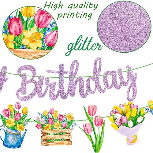 Tulip Birthday Banners 3Pcs Spring Floral Decorations