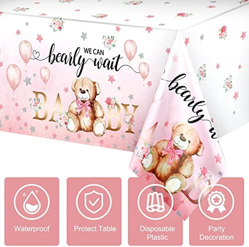 Tegeme Bear Baby Shower Tablecloth 54x108 Inch Pink 3 Pack