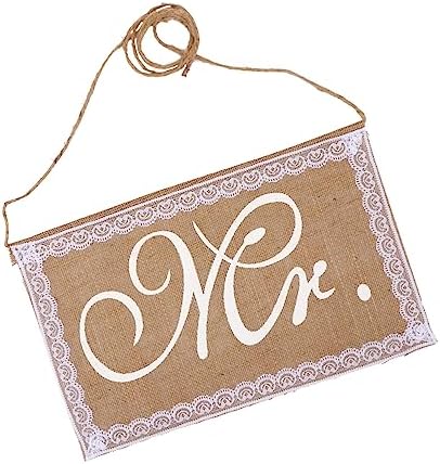 Jojofuny 2pcs Elegant Wedding Chair Sign Set Mr Mrs Burlap Decor with Lace Edging