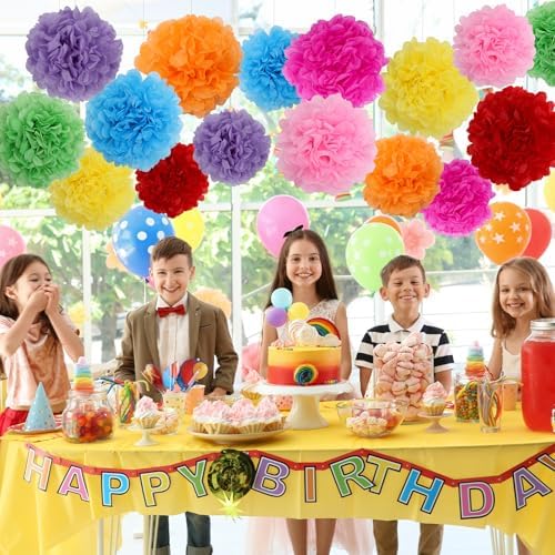 BestoFun 16PCS Mexico Party Decorations Tissue Paper Flowers Pom Poms