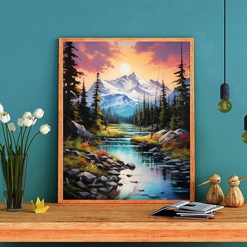 Mountain Paint by Numbers for Adults with Framed Canvas and Wooden Easel