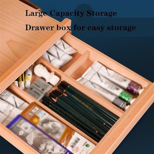 Wood Drawer Table Sketch Box Portable Art Storage Case with 4 Compartments