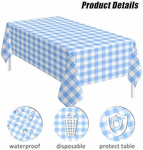 SietDESEO 2 Pack Light Blue Gingham Tablecloth Rectangle 54x108