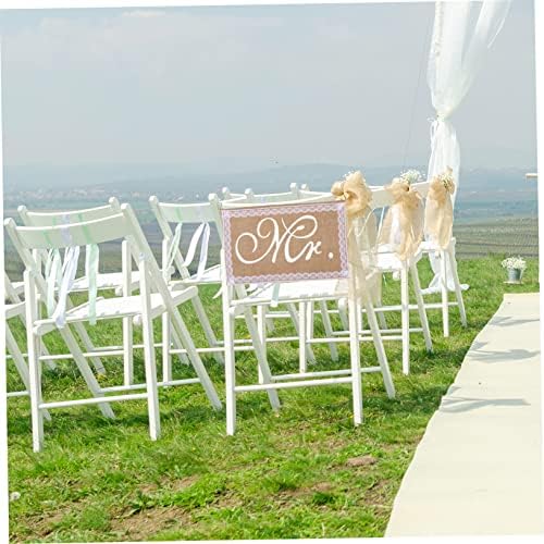Jojofuny 2pcs Elegant Wedding Chair Sign Set Mr Mrs Burlap Decor with Lace Edging