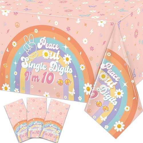 10th Birthday Tablecloths 3-Pack Peace Out Single Digits Decor