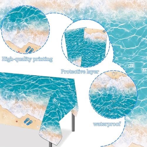 Beach Party Tablecloth Set 2PCS Ocean Waves Pool Party Decorations