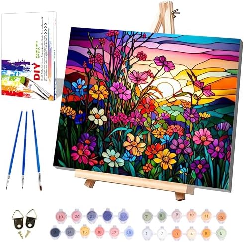 Adults Paint by Numbers Framed Canvas with Wooden Easel Kit