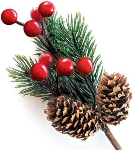 OLYPHAN Red Berry Pine Cones Decor Set of 8