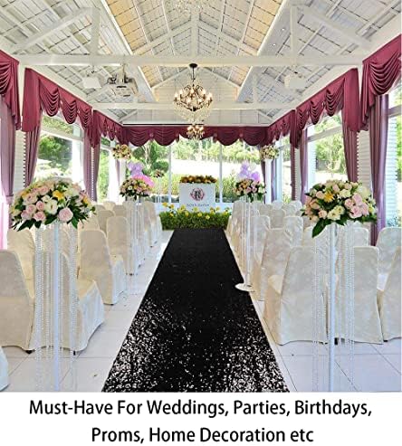 ShinyBeauty Black Sequin Aisle Runner 2ft x 15ft