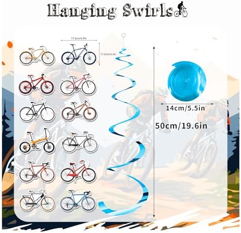 24 Piece Bicycle Hanging Streamers for Birthday Parties