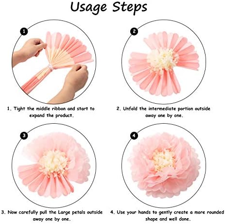 WILLBOND 24 Pcs Paper Fans Decoration Set Rose Pink