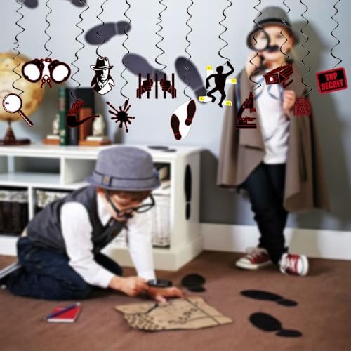 Detective Party Streamer Decor 24pcs PVC Hanging Swirls for Kids Birthday and Halloween
