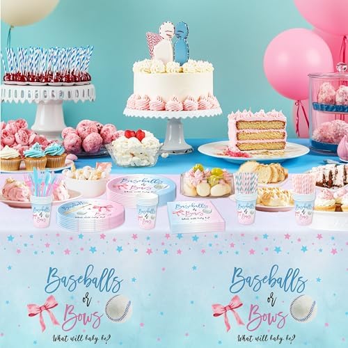 Baseball or Bows Gender Reveal Tablecloth 3 Pack 55in x 86in