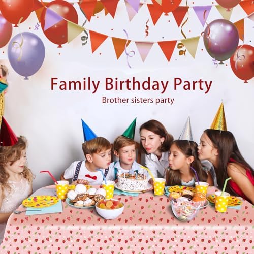 4 Pack Strawberry Theme Tablecloth Party Decorations for Girls Birthday Baby Shower 108 X 54 in