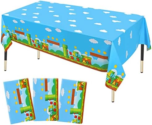 3 PCS Video Games Party Tablecloth Set 866 x 512in Plastic Table Covers for Birthday Party Decorations