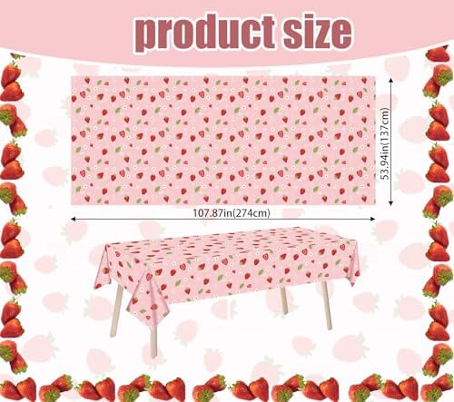 4 Pack Strawberry Theme Tablecloth Party Decorations for Girls Birthday Baby Shower 108 X 54 in