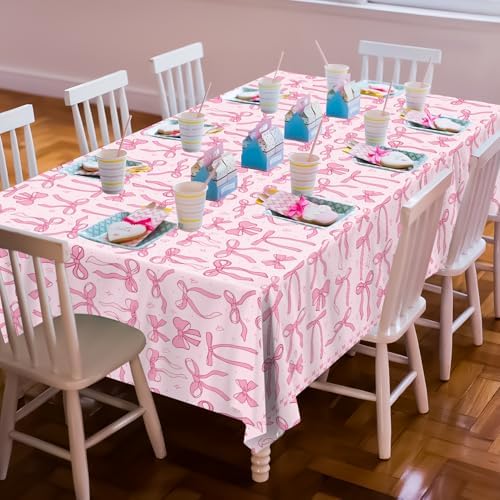 4 Pcs Pink Bow Tablecloths 51x86 Inches Romantic Wedding Decor