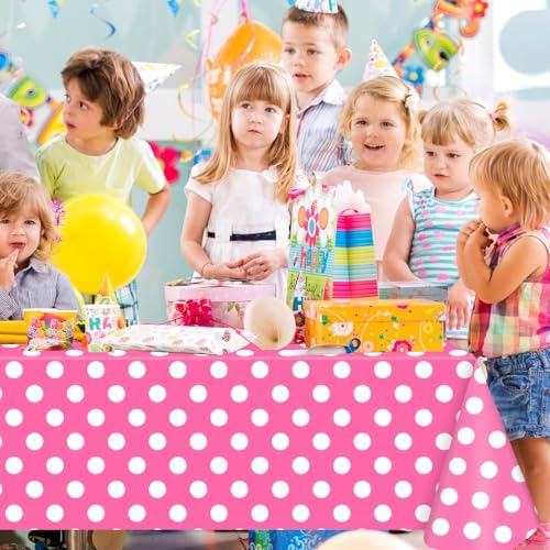 4 Pack Pink White Polka Dots Rectangular Tablecloths for Parties and Home Use