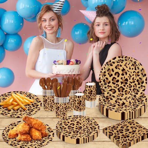 140Pcs Leopard Print Party Tableware Set for 20 Guests