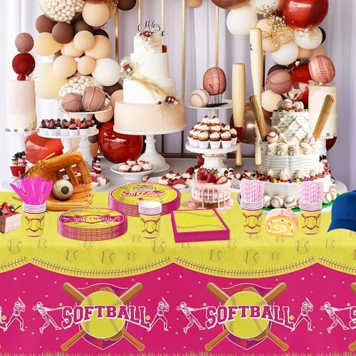 Softball Birthday Tablecloth Set 3 Pcs 54in x 108in