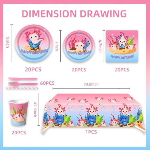 HB DOT 141Pcs Axolotl Theme Party Supplies Set