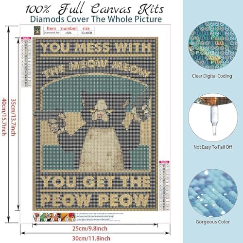 Cold Cat Diamond Art Kit for Adults 12x16in