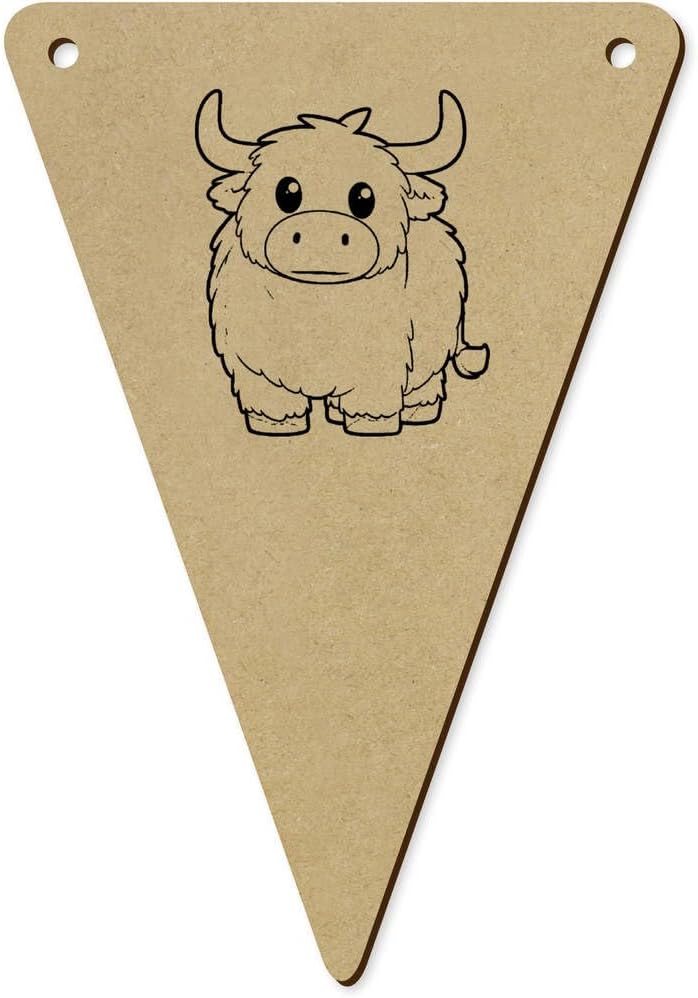 5 x 140mm Cute Highland Cow Wooden Bunting Flags BN00089588