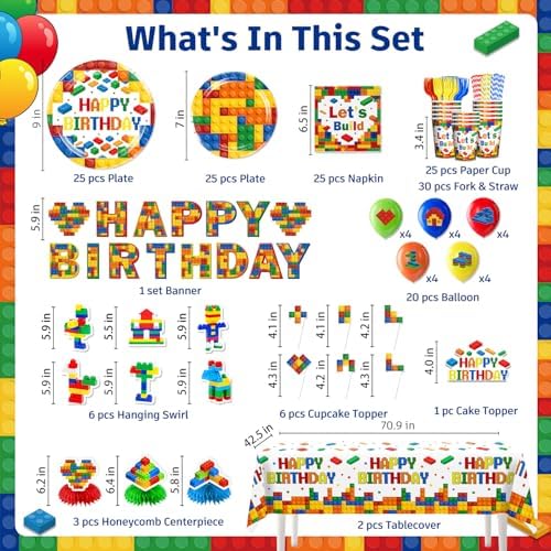 Yingoto Building Block Party Supplies 198-Piece Set