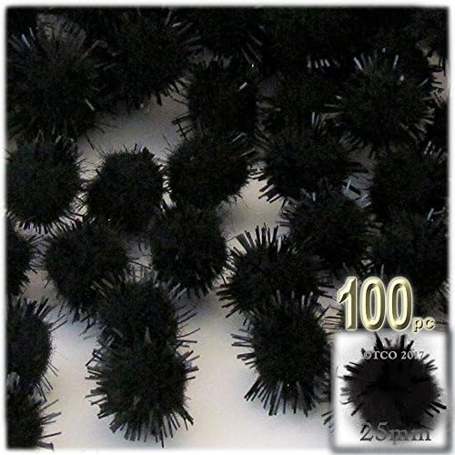The Crafts Outlet Chenille Sparkly Pom Poms Black Porcupine 10-inch 100-pc