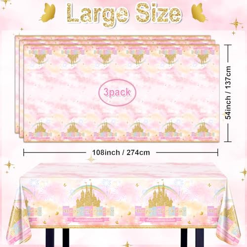 Avezano 3 Pcs Princess Castle Tablecloth for Birthday Parties