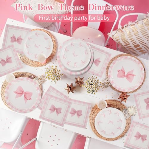 60PCS Pink Bow Party Supplies Set for 20 Guests