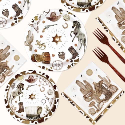 Grencian 96Pcs Western Cowboy Party Tableware Set