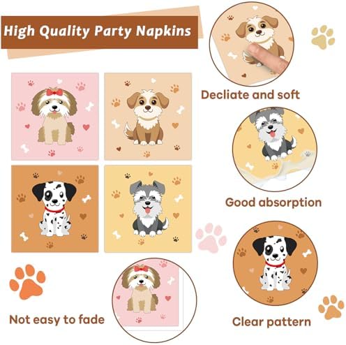 96Pcs Dog Party Supplies Puppy Themed Plates Napkins Forks