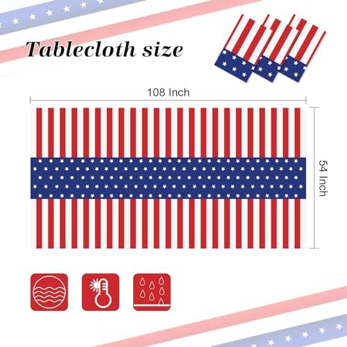 Childom 3 Pack Patriotic Tablecloths 54x108 Inches