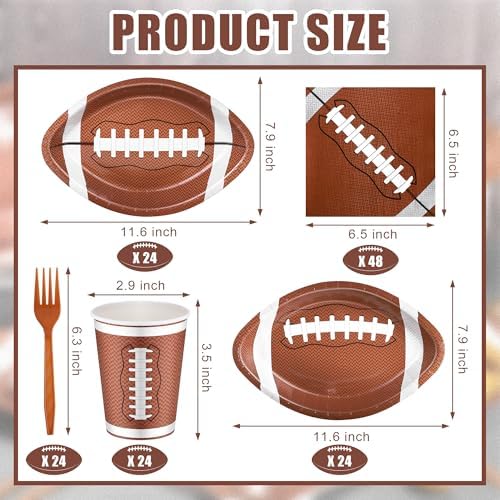 Durony 144 Pieces Football Themed Disposable Plates Set