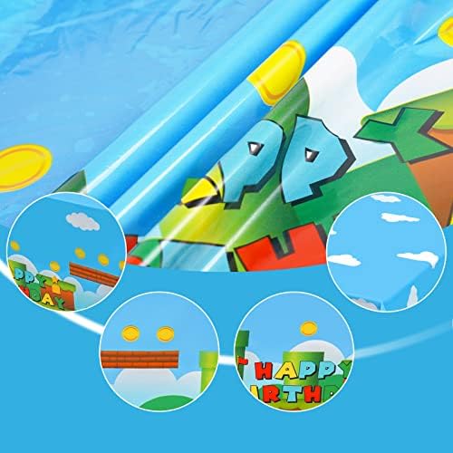 3 PCS Video Games Party Tablecloth Set 866 x 512in Plastic Table Covers for Birthday Party Decorations