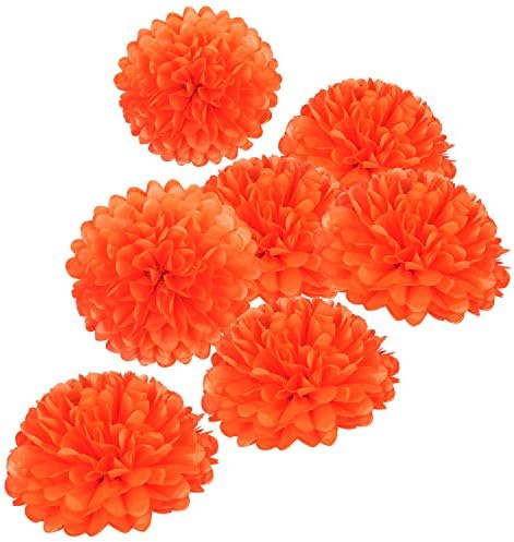 MISU 10 Inch Orange Tissue Pom Poms Pack of 18