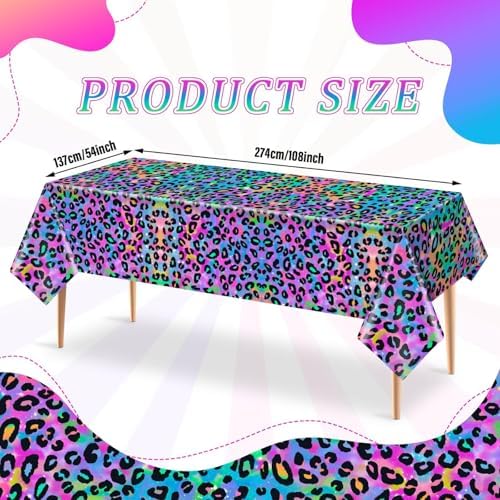 3 Pcs Neon Rainbow Leopard Tablecloth for Birthday Party Supplies